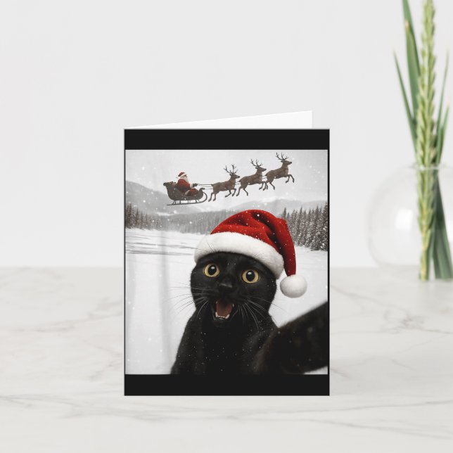 Carte Cat Selfie With Santa Funny Black Cat Christmas Me (Devant)