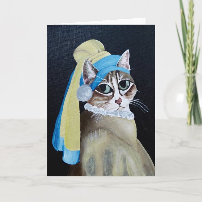 Carte Cat with A Pearl Earring Greeting (Devant)