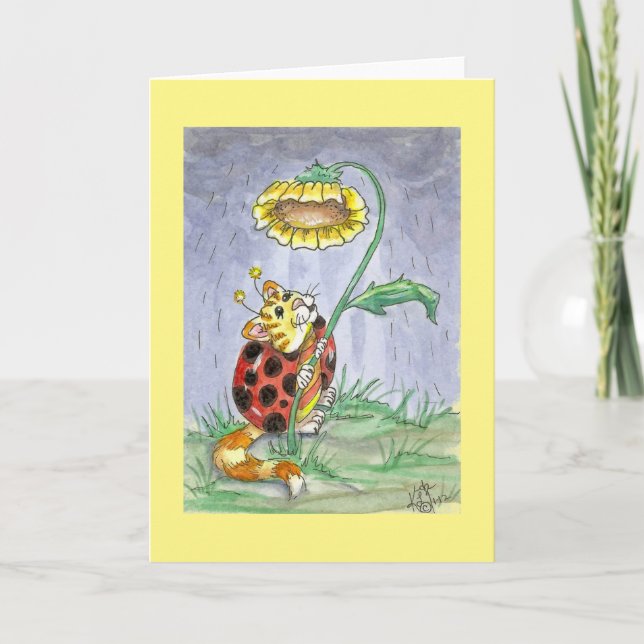 Carte CatABug Chat Ladybug Sunflower Umbrella Art (Devant)
