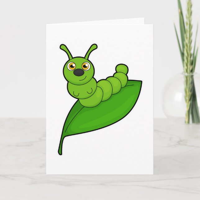 Carte Caterpillar avec feuille (Devant)