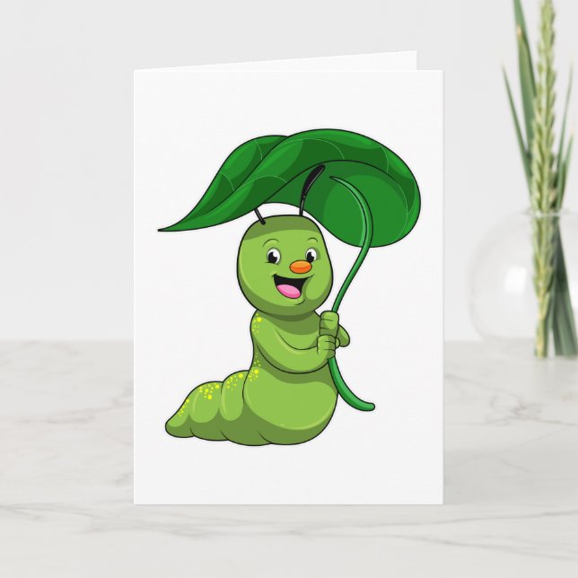 Carte Caterpillar with Leaf as Parasol (Devant)
