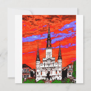 Carte Cathédrale, Nouvelle-Orléans, Couleurs fauvistes