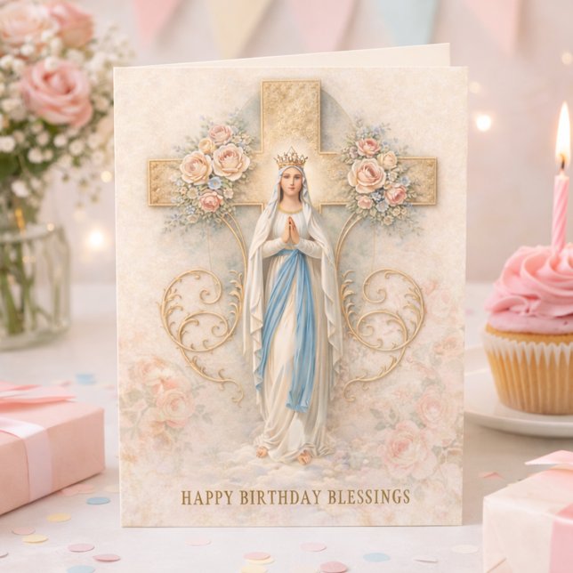 Carte Catholic Virgin Mary Religious Birthday Card (Créateur téléchargé)
