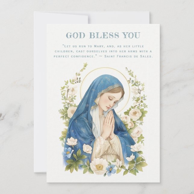Carte Catholique Béni Marie Citation Spirituelle Florale (Devant)