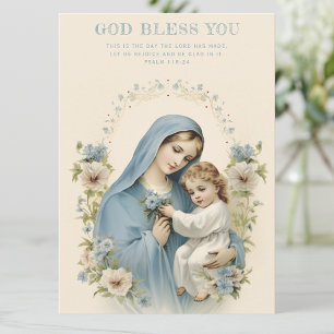 Carte Catholique Marie et Jésus Écriture Florale