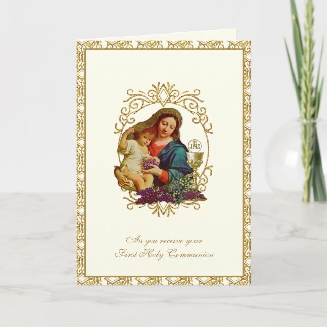 Carte Catholique Première Sainte Communion Jésus Marie É (Devant)