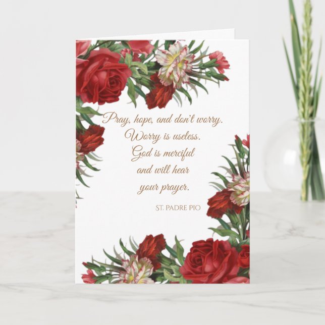 Carte Catholique St Padre Pio Citation Roses Roses Roses (Devant)