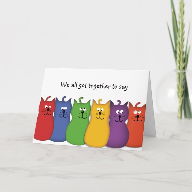 Carte Cats Group Anniversaire Bien Félicitations Bonne C (Devant)