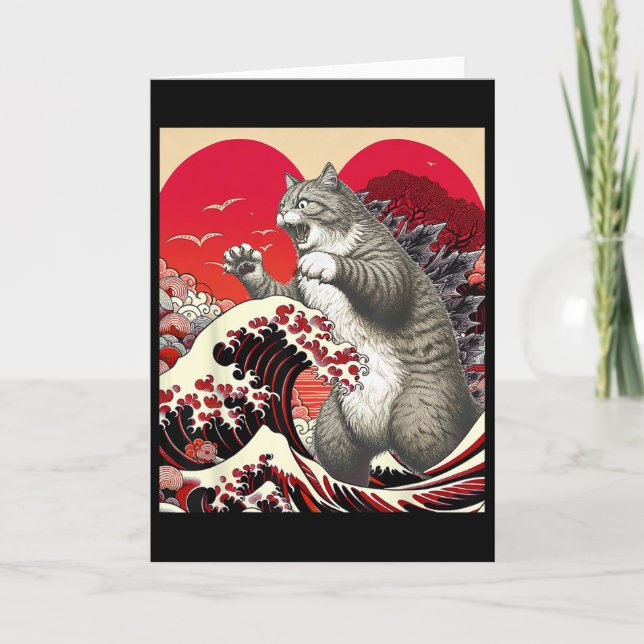 Carte Catzilla Chat Saint-Valentin Art Japonais Cadeau d (Devant)
