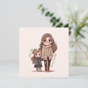 Carte Caution adorable mère et fille (5)
