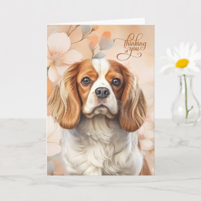 Carte Cavalier King Charles Dog Blossoms Thinking of You (Petite plante)