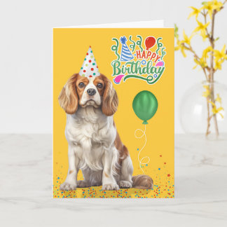 Carte Cavalier King Charles Party Hat Yellow Birthday
