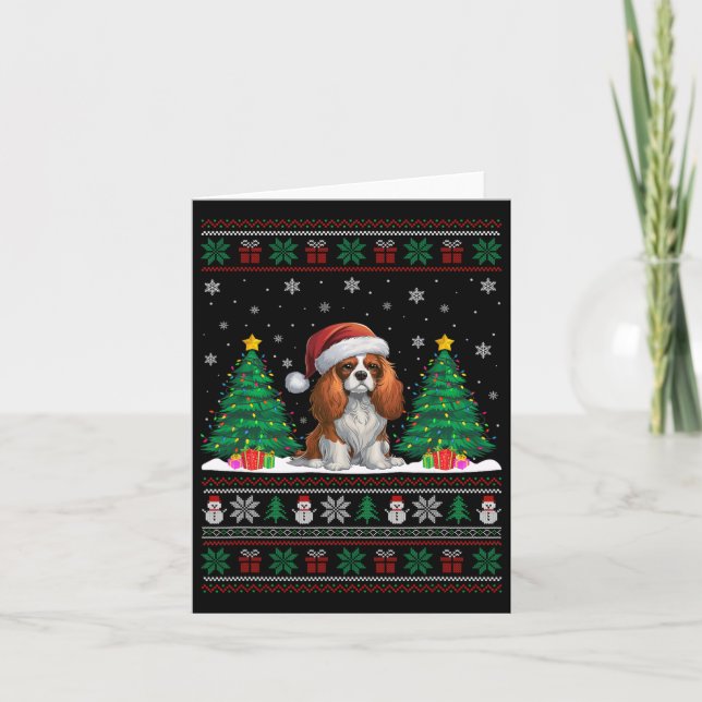 Carte Cavalier King Charles Spaniel Chien Xmas Lumières  (Devant)