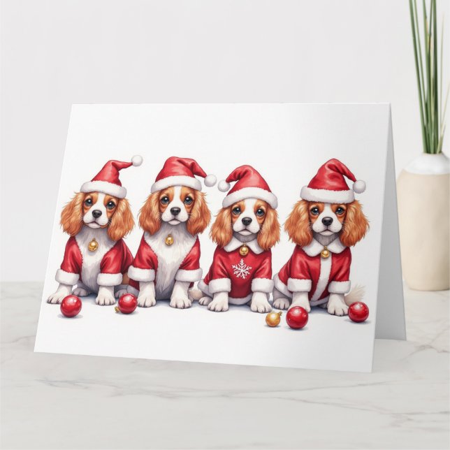 Carte Cavalier King Charles Spaniel Christmas Dress (Devant)
