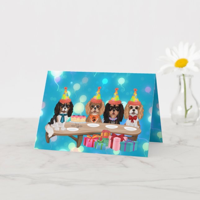Carte Cavalier King Charles Spaniel de fête d'anniversai (Petite plante)