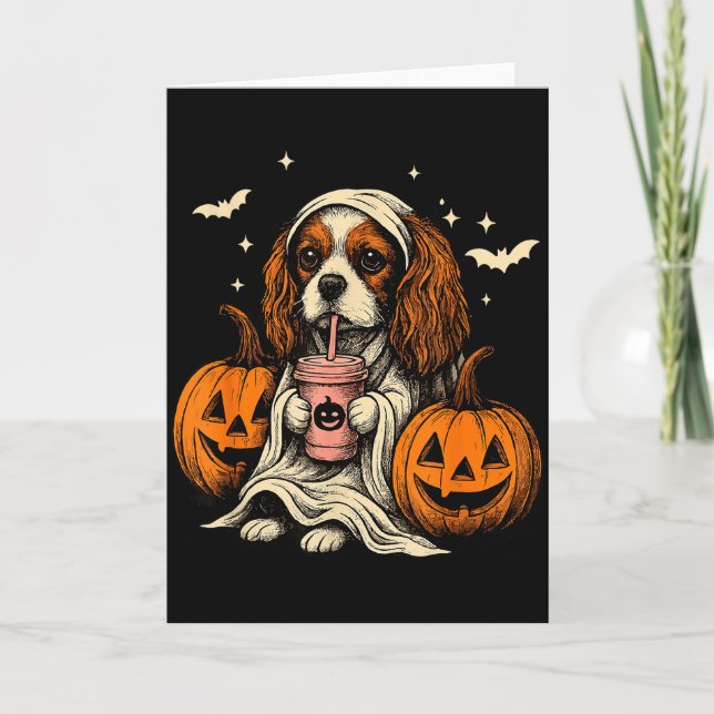 Carte Cavalier King Charles Spaniel Ghost Halloween Cava (Devant)