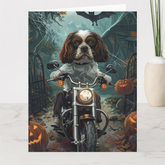 Carte Cavalier King Charles Spaniel Halloween effrayant (Devant)