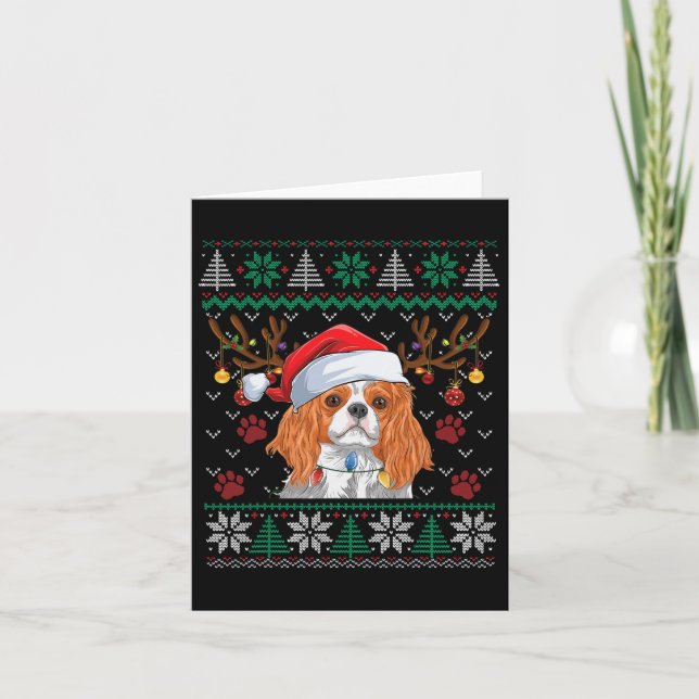 Carte Cavalier King Charles Spaniel Père Noël Pull Ugly  (Devant)