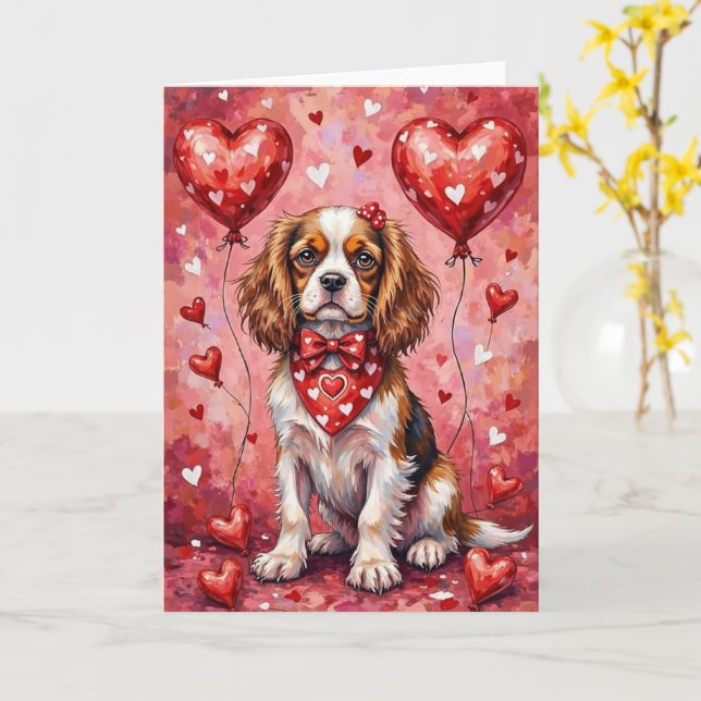 Carte Cavalier King Charles Spaniel Valentine’s Day (Fleur jaune)