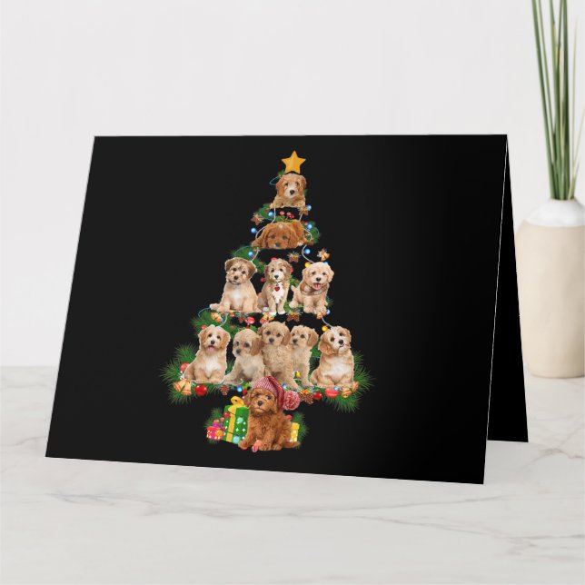 Carte Cavapoo Chien Drôle Joyeux Noël Arbre Cavapoo Amou (Devant)