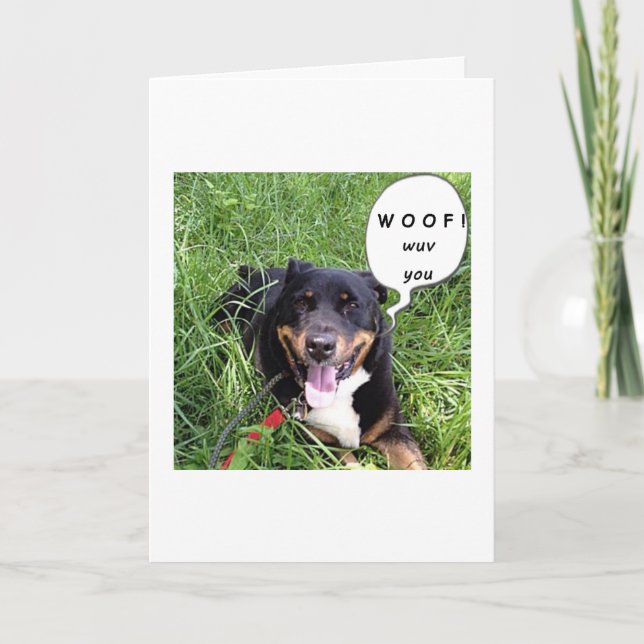 CARTE CE CHIEN PARLANT DIT WOOF - T'AIME-ANNIVERSAIRE (Devant)
