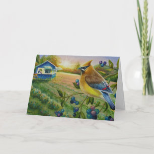 Carte Cèdre cire Oiseau Blueberry Farm Aquarelle Art