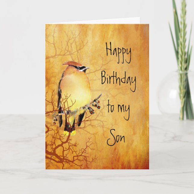 Carte Cèdre de cuivre chaud cirage Oiseau Fils Anniversa (Devant)