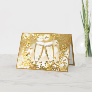 Carte Célébration Champagne Verres Gold Confetti