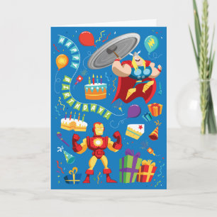 Carte Célébration d'anniversaire de Thor et Iron Man