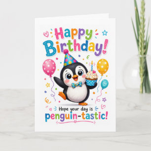 Carte Célébration d'anniversaire Penguin-Tastique Mignon