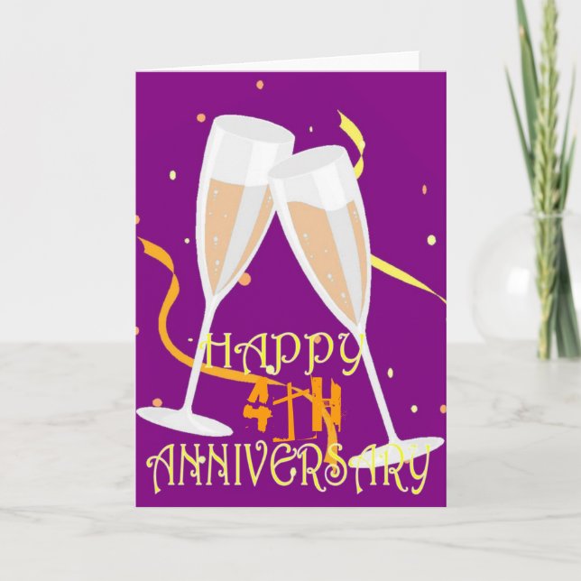 Carte célébration de 4ème anniversaire de mariage au cha (Devant)