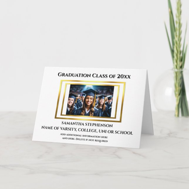 Carte Célébration de diplôme photo personnalisée en or u (Devant)