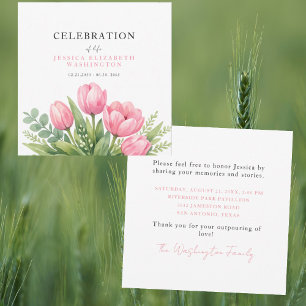 Carte Célébration de la vie aux tulipes roses aquarelle