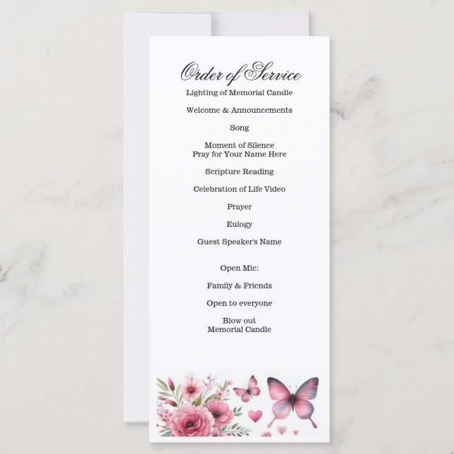 Carte Célébration de la vie, funérailles, service commém (Devant)