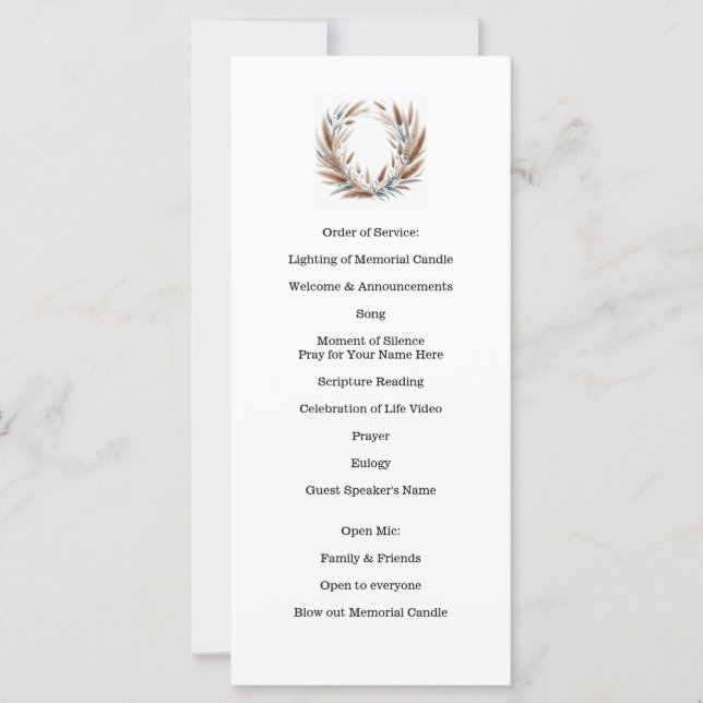 Carte Célébration de la vie, funérailles, service commém (Devant)