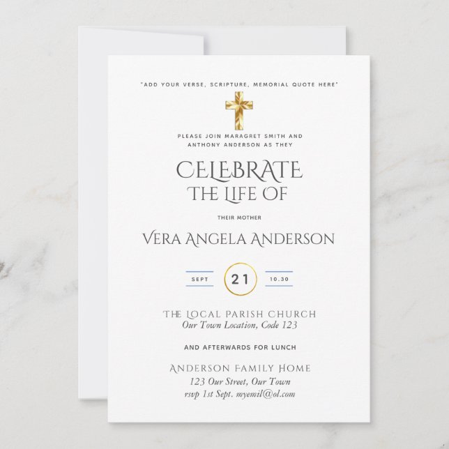 Carte Célébration de la vie Mémorial funéraire catholiqu (Devant)
