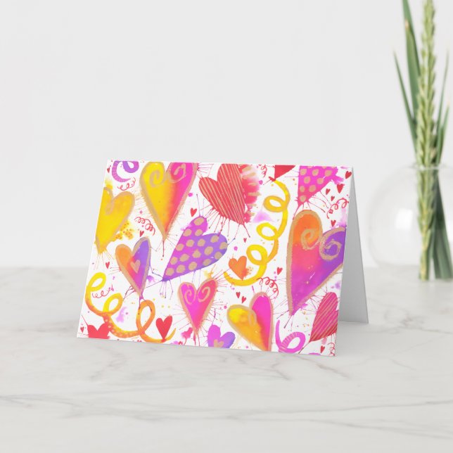 Carte Célébration De L'Amour Coeurs Aquarelle (Devant)