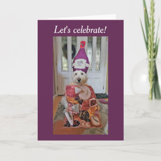 Carte Célébration de vin et de fromage de Goldendoodle 