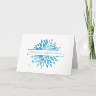 Carte Célébration sans cancer, Bleu, Aquarelle Turquoise