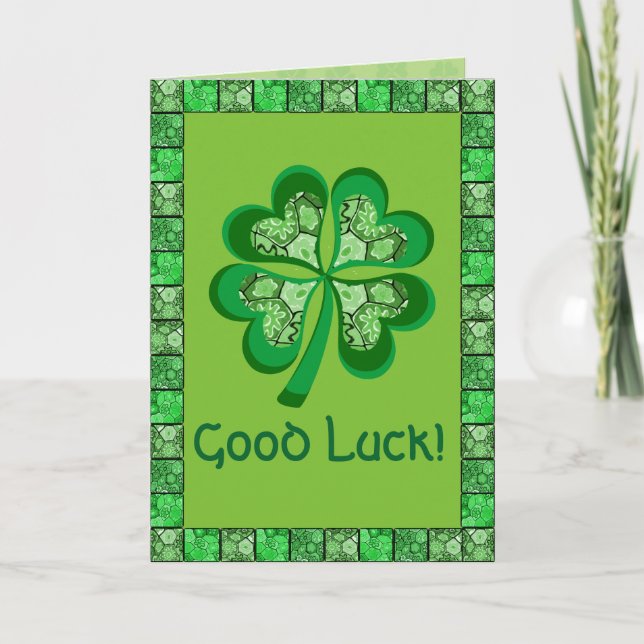 Carte Celtic Shamrock Folk Art Bonne chance (Devant)
