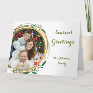 Carte Cercle photo Gold Green & Red Bonnes Fêtes