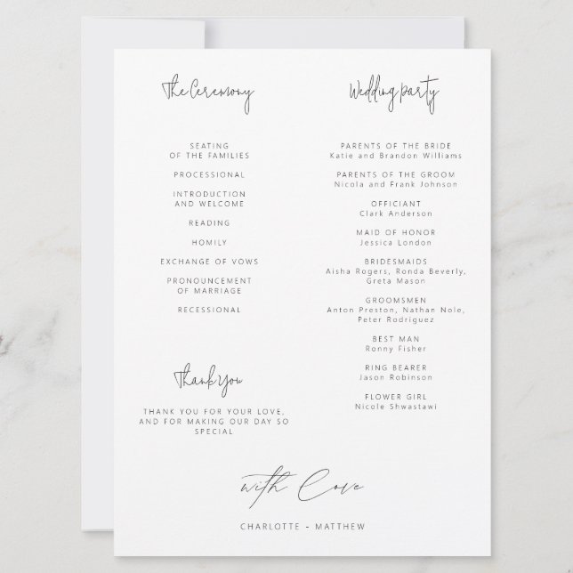 Carte Cérémonie de Mariage infographique Verdure minimal (Dos)