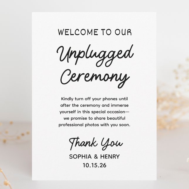 Carte Cérémonie Non Branchée Signe de Mariage Simple Mod (Create a distraction-free zone with this modern unplugged ceremony sign for your special day.)