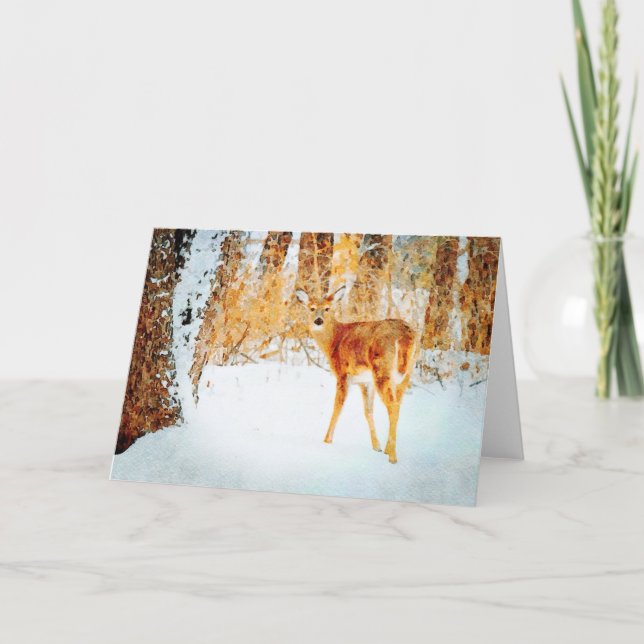 Carte Cerf à queue blanche dans la neige Peinture à l'aq (Devant)