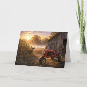 Carte Cerf à queue blanche pour anniversaire et tracteur
