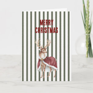 Carte Cerf à rayures vertes et blanches Cape de Noël rou