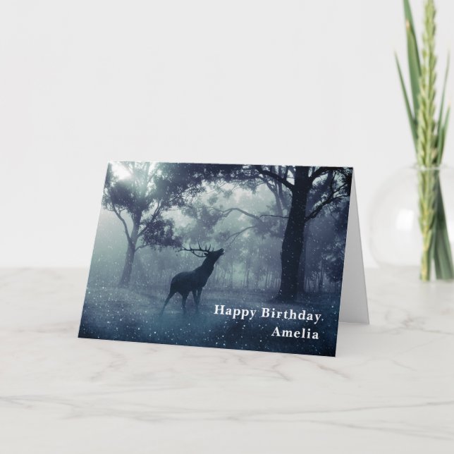 Carte Cerf avec Antlers dans une forêt ombragée Annivers (Devant)