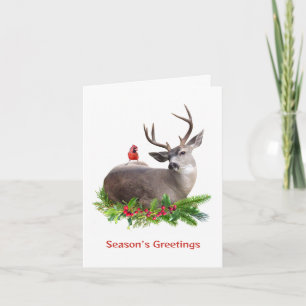 Carte Cerf avec Bonnes Fêtes d'oiseaux rouges