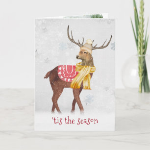 Carte Cerf de Noël dans les flocons de neige