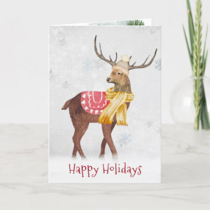 Carte Cerf de Noël dans les flocons de neige